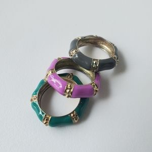 Rings Gold Tone with Enamel Sz 7.5 Grey Torquoise Teal Light Purple